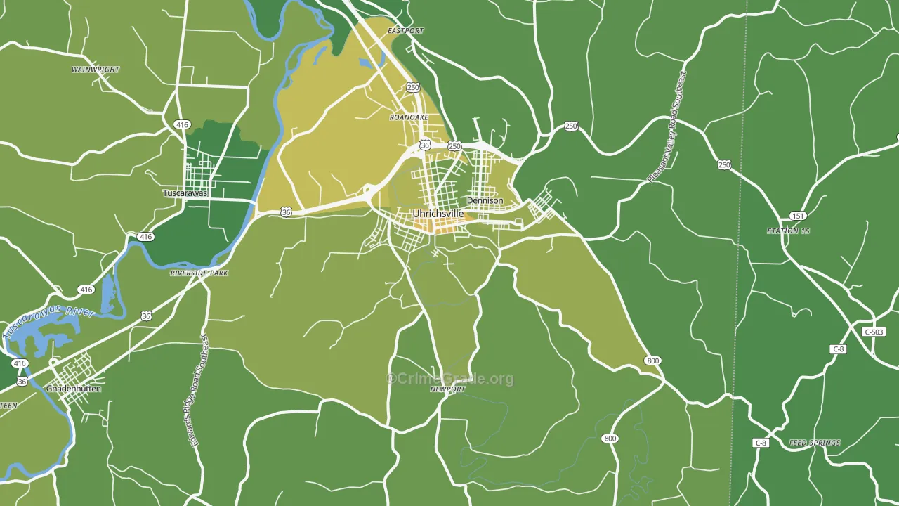 Uhrichsville, OH Map of Drug-Related Crime Rates