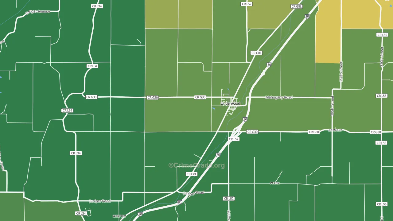 Underwood, IA Map of Drug-Related Crime Rates