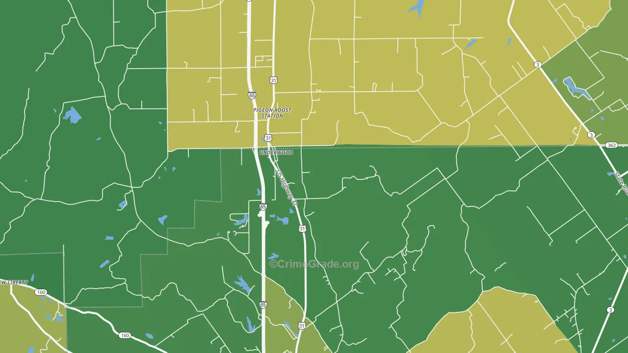 Underwood, IN Map of Drug-Related Crime Rates