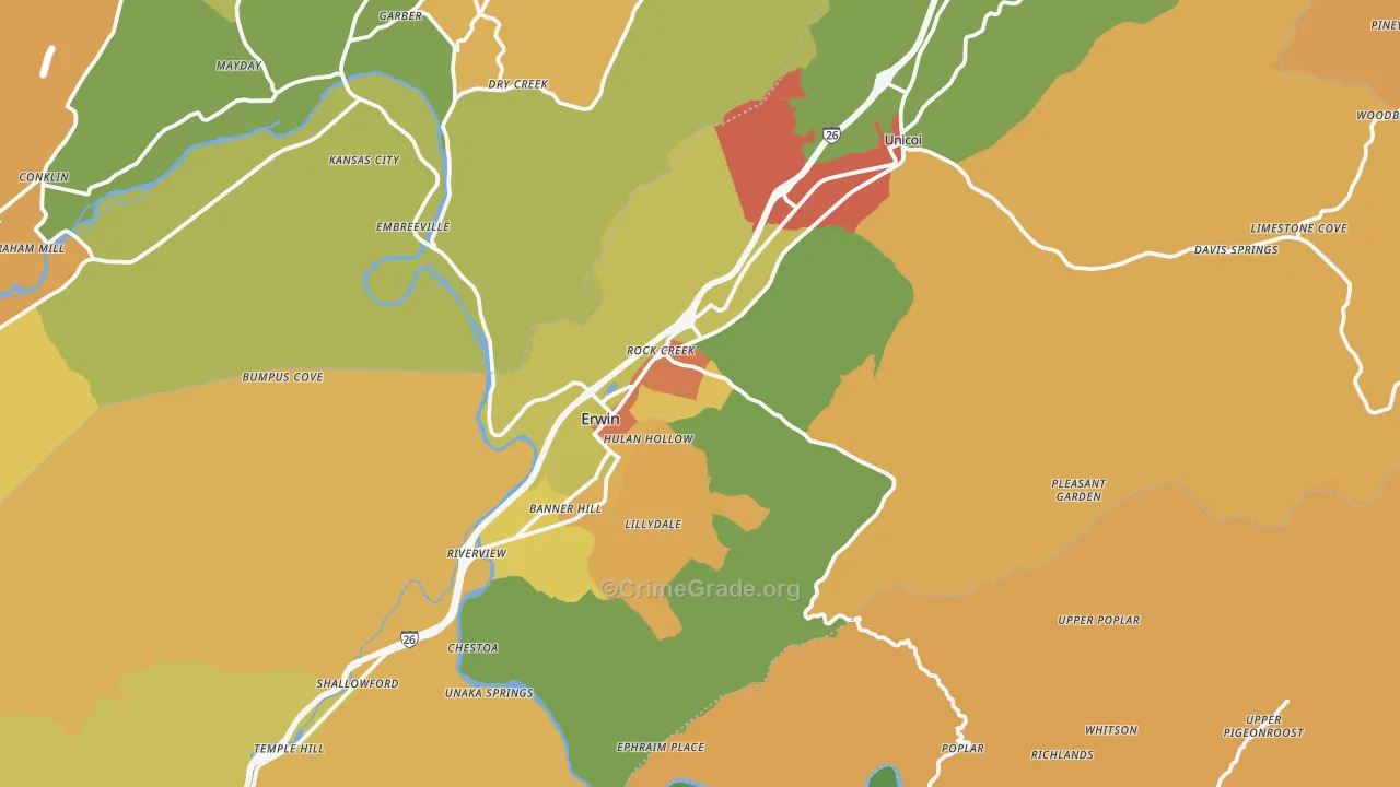 Unicoi County, TN Map of Drug-Related Crime Rates