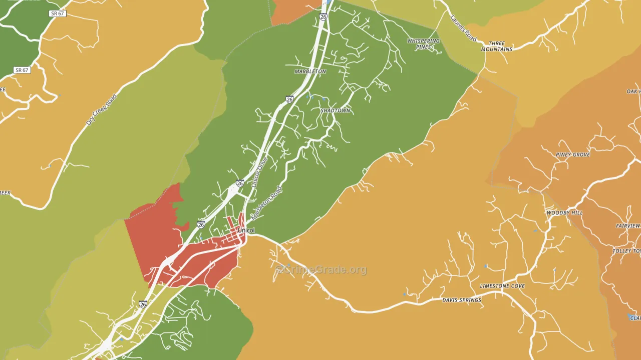 Unicoi, TN Map of Drug-Related Crime Rates