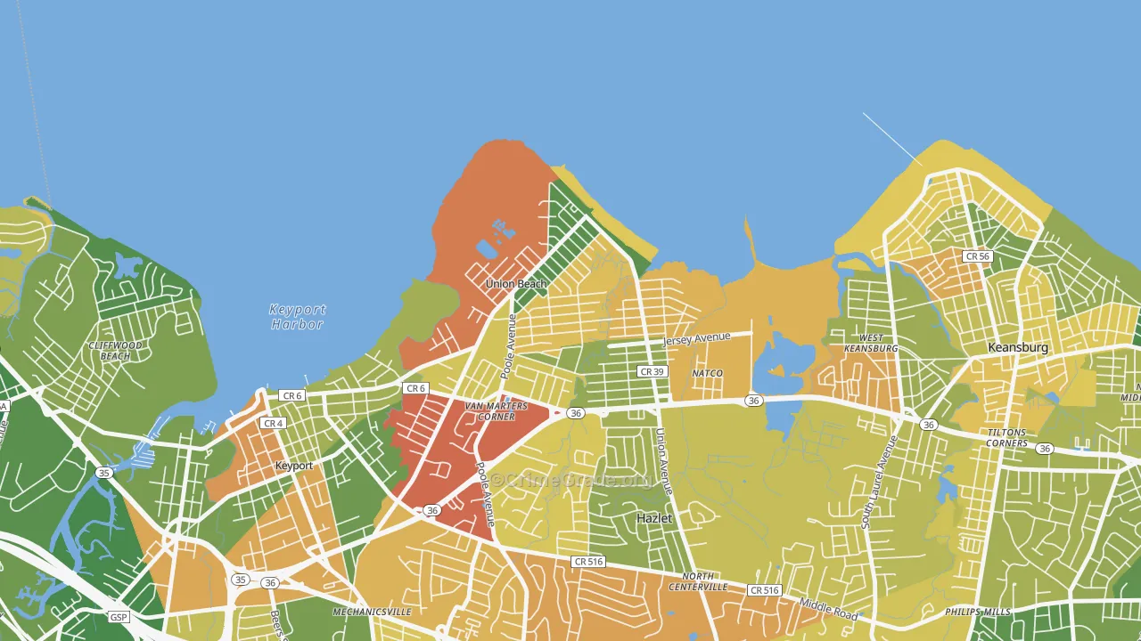 Union Beach, NJ Map of Drug-Related Crime Rates