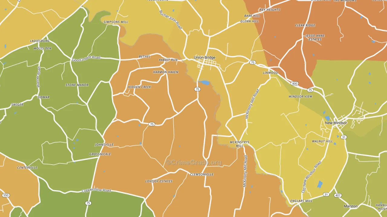 Union Bridge, MD Map of Drug-Related Crime Rates
