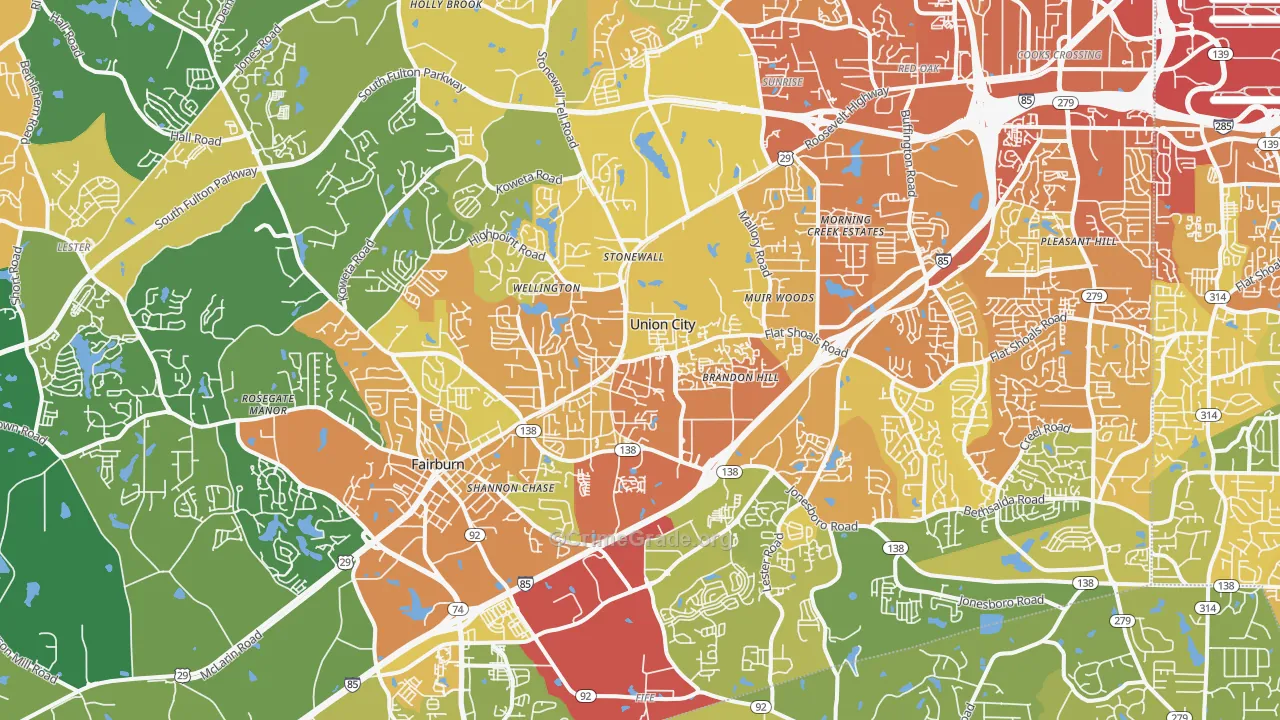 Union City, GA Map of Drug-Related Crime Rates