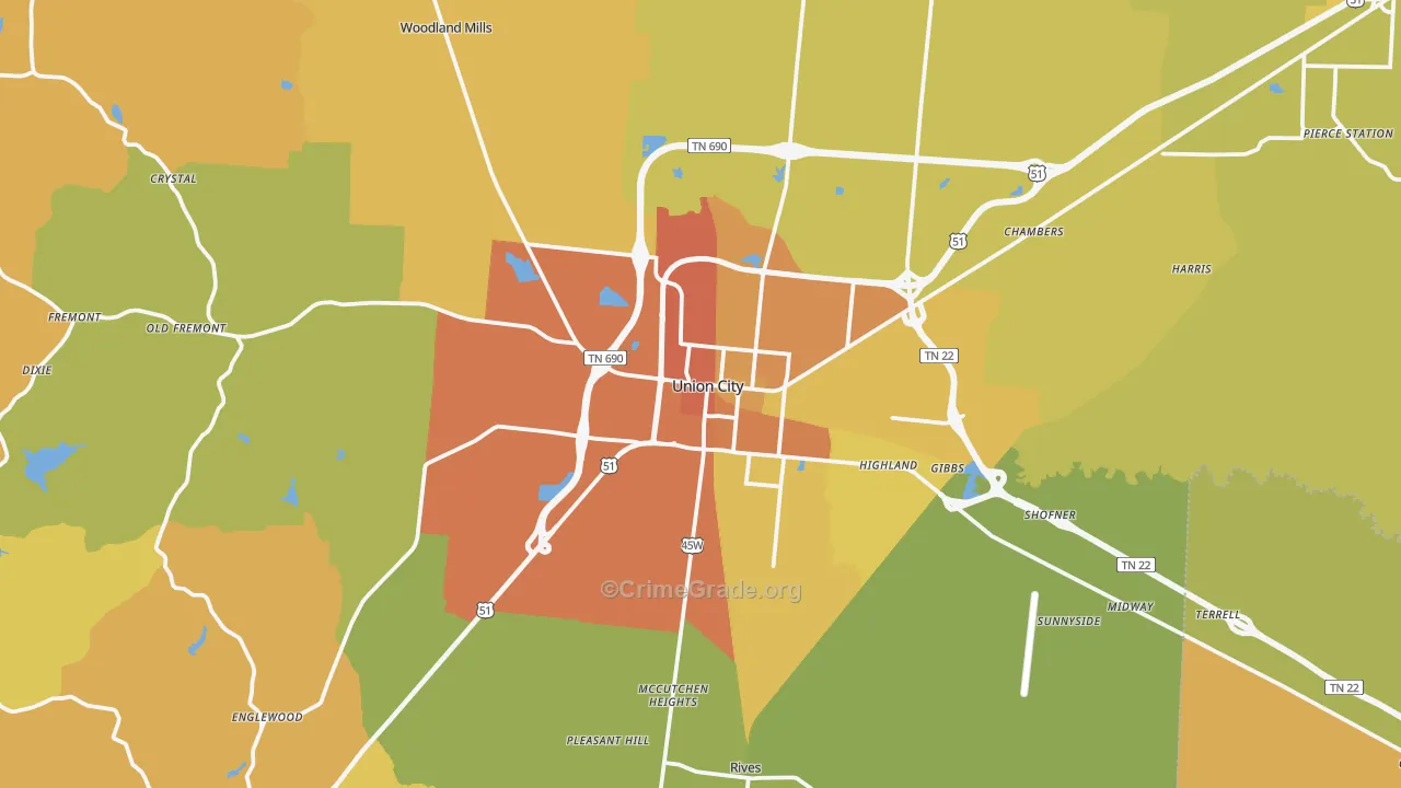 Union City, TN Map of Drug-Related Crime Rates
