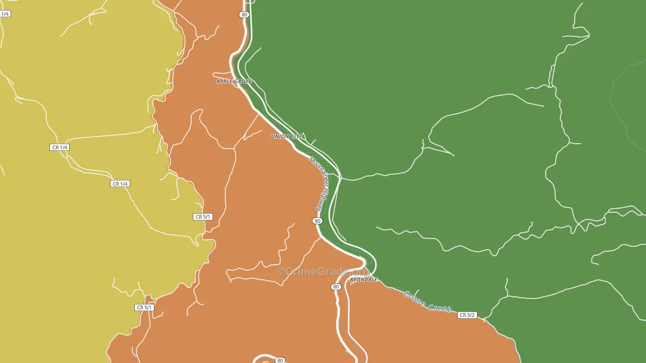 Union City, WV Map of Drug-Related Crime Rates