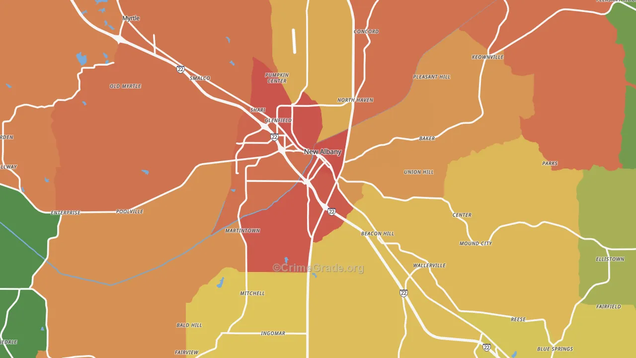 Union County, MS Map of Drug-Related Crime Rates
