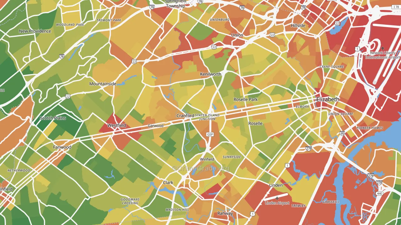 Union County, NJ Map of Drug-Related Crime Rates