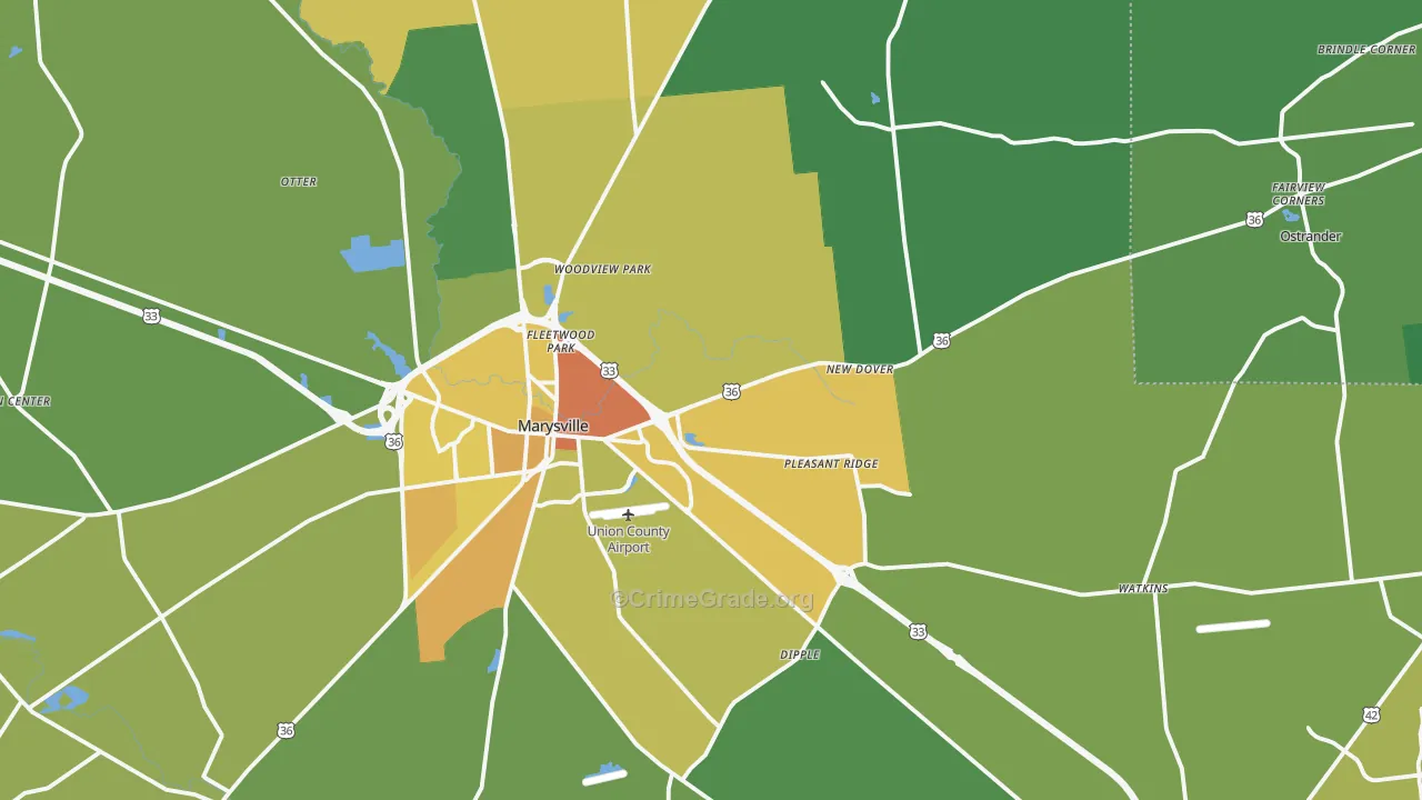 Union County, OH Map of Drug-Related Crime Rates