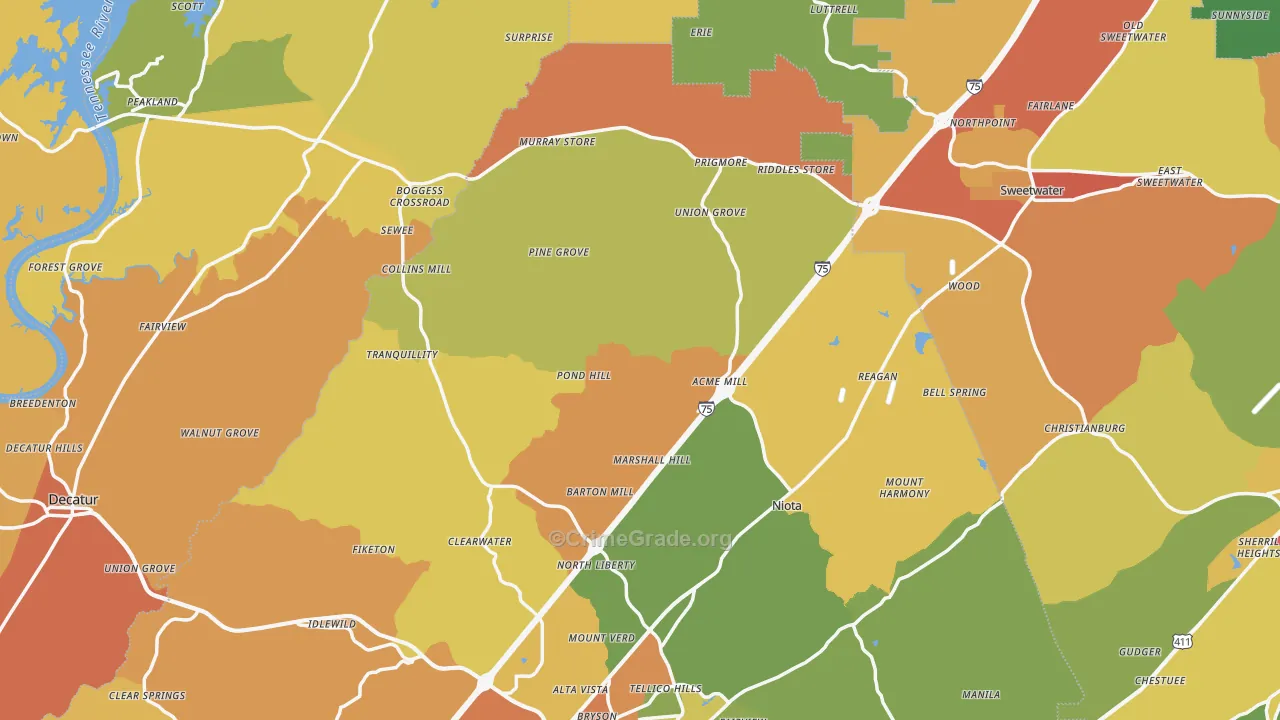 Union Grove, TN Map of Drug-Related Crime Rates