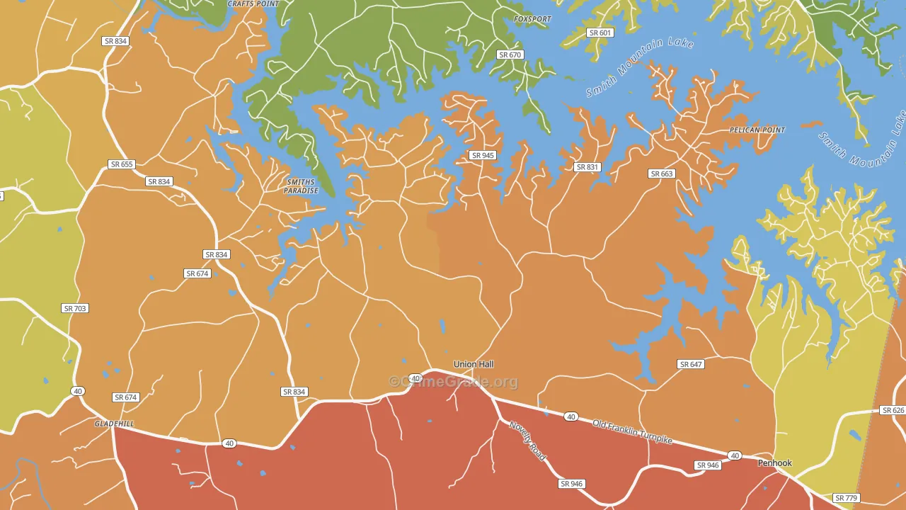Union Hall, VA Map of Drug-Related Crime Rates