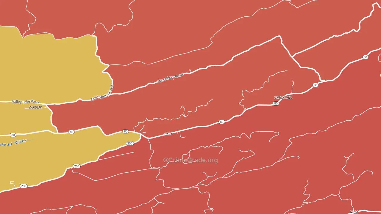 Union Hill, AR Map of Drug-Related Crime Rates