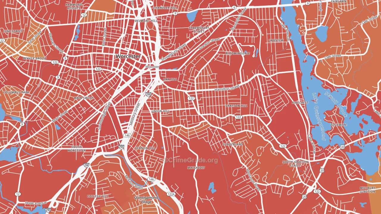 Union Hill, Worcester, MA Map of Drug-Related Crime Rates