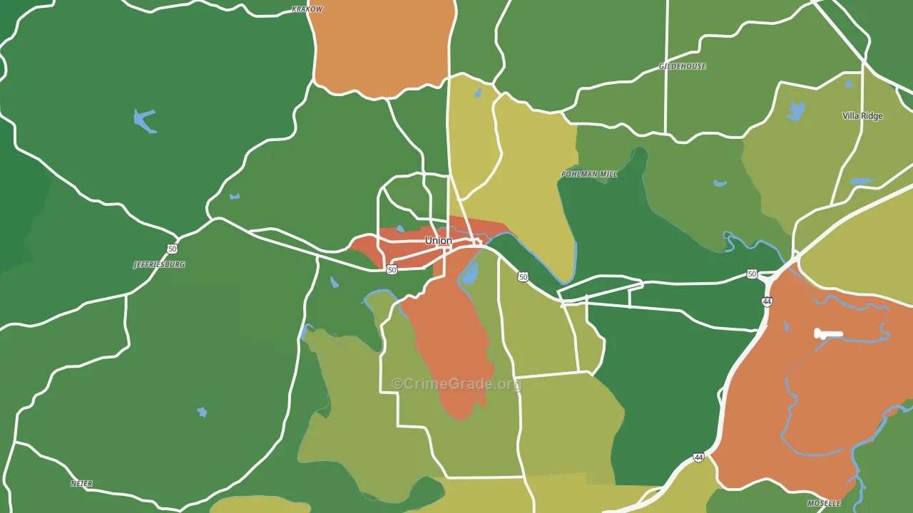 Union, MO Map of Drug-Related Crime Rates