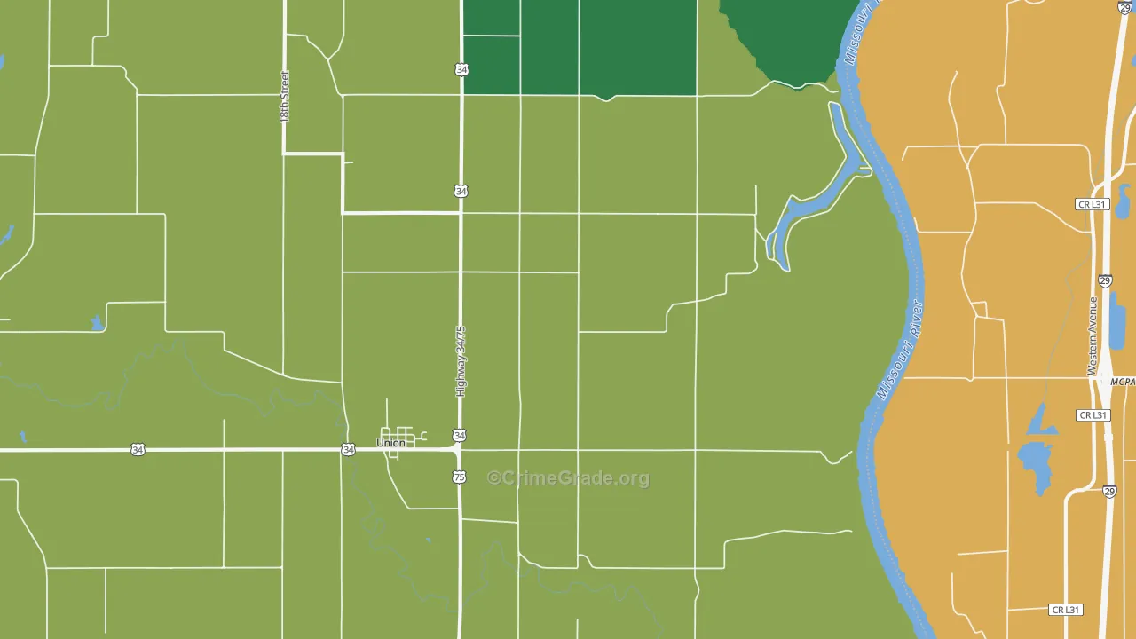 Union, NE Map of Drug-Related Crime Rates