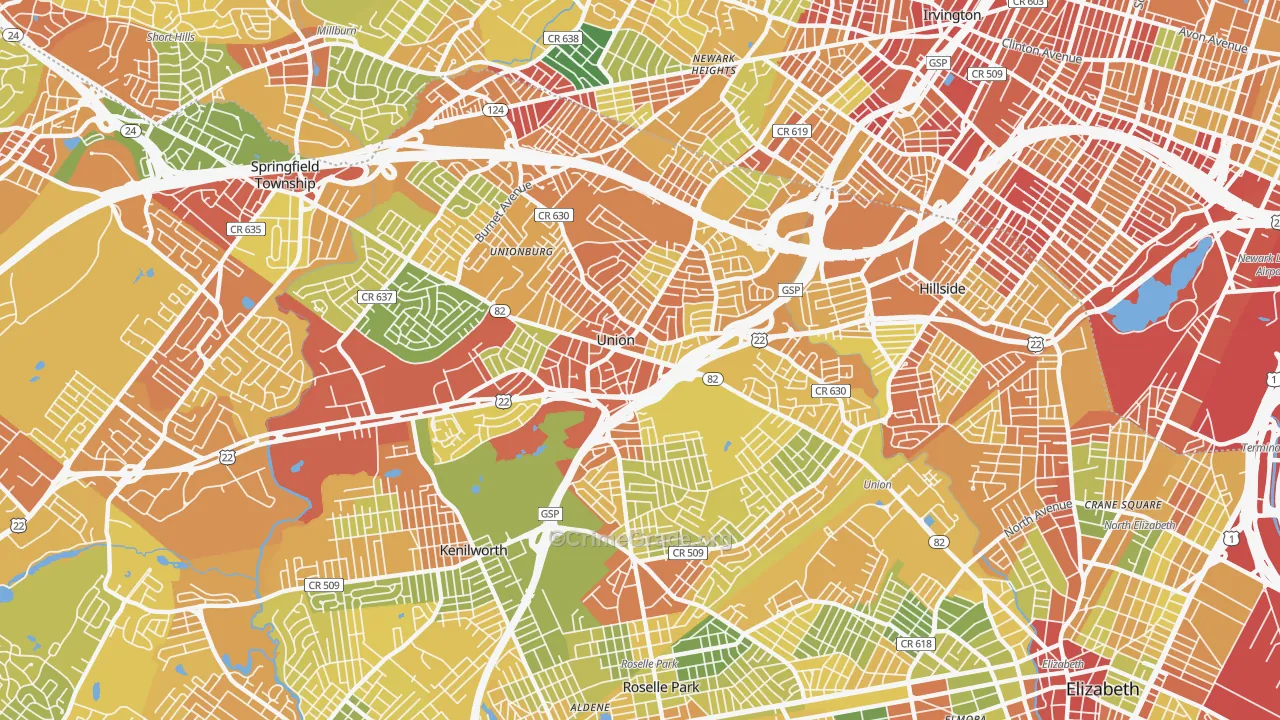 Union, NJ Map of Drug-Related Crime Rates