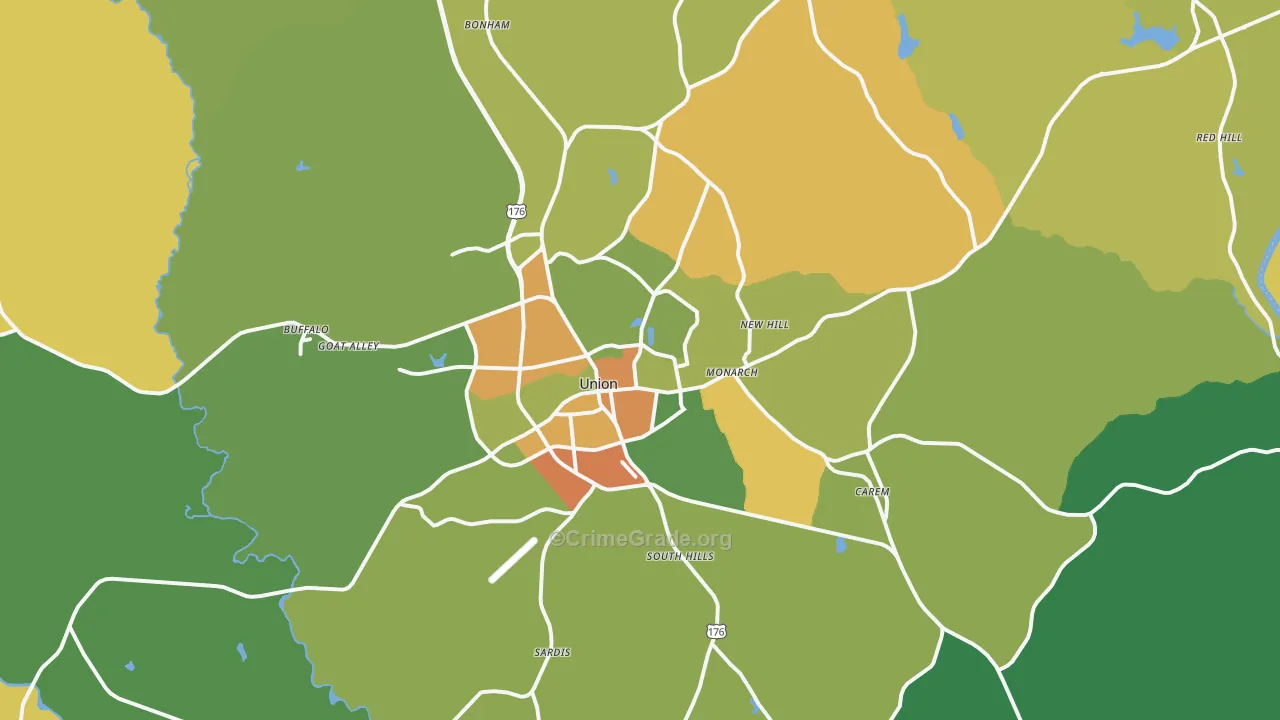 Union, SC Map of Drug-Related Crime Rates
