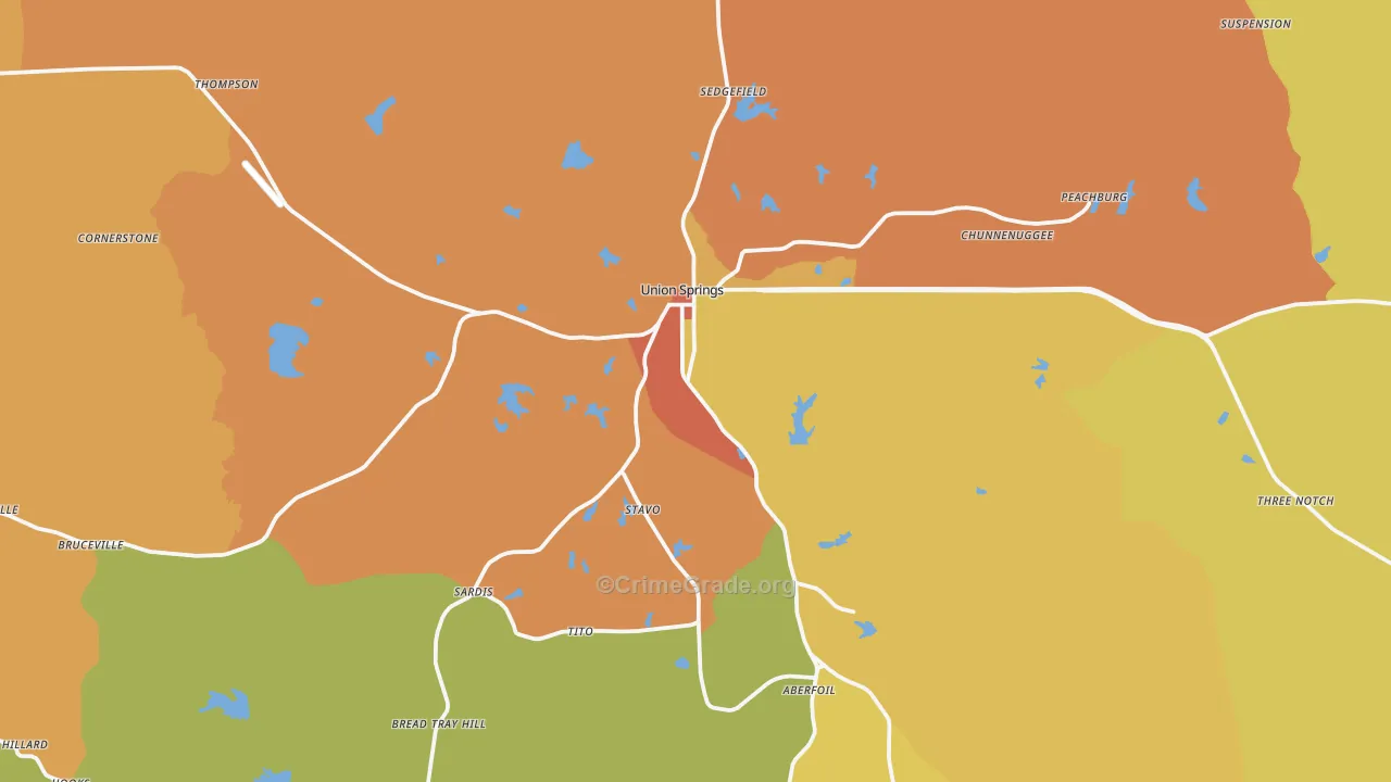 Union Springs, AL Map of Drug-Related Crime Rates