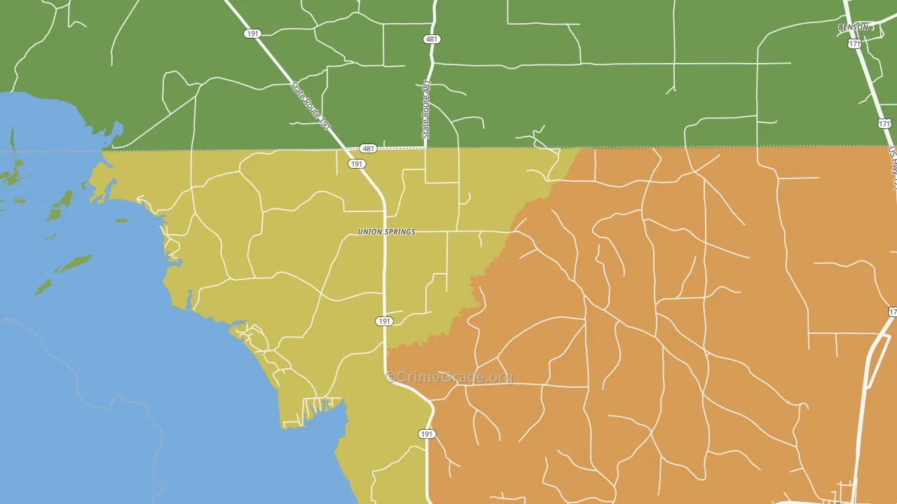 Union Springs, LA Map of Drug-Related Crime Rates