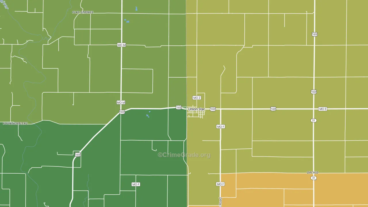 Union Star, MO Map of Drug-Related Crime Rates
