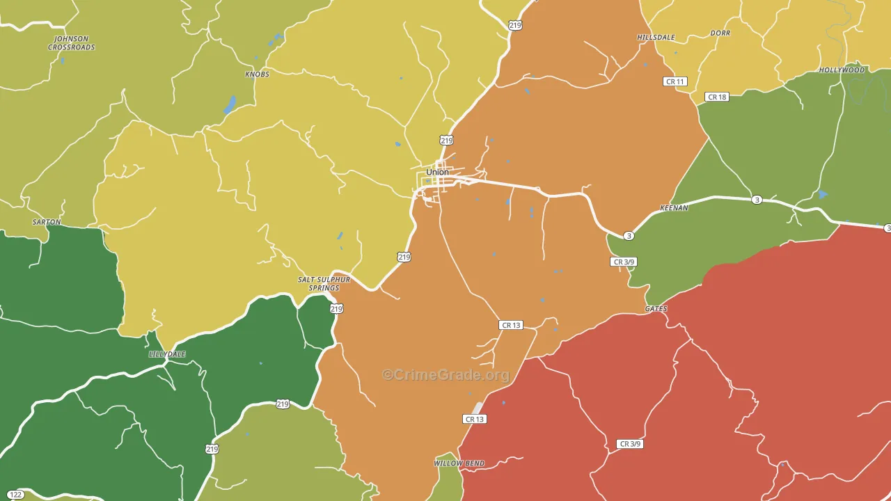 Union, WV Map of Drug-Related Crime Rates