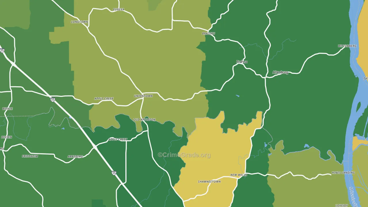 Uniontown, MO Map of Drug-Related Crime Rates