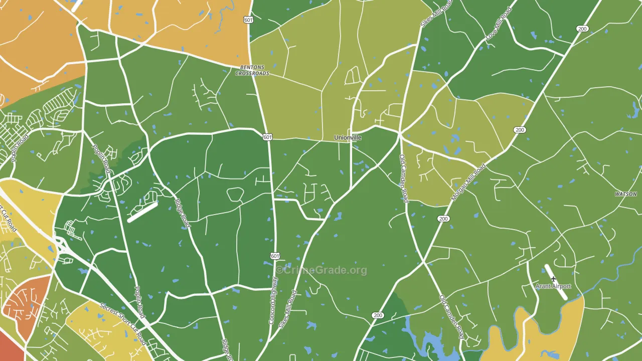 Unionville, NC Map of Drug-Related Crime Rates