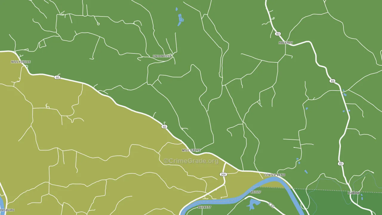 Unionville, OH Map of Drug-Related Crime Rates