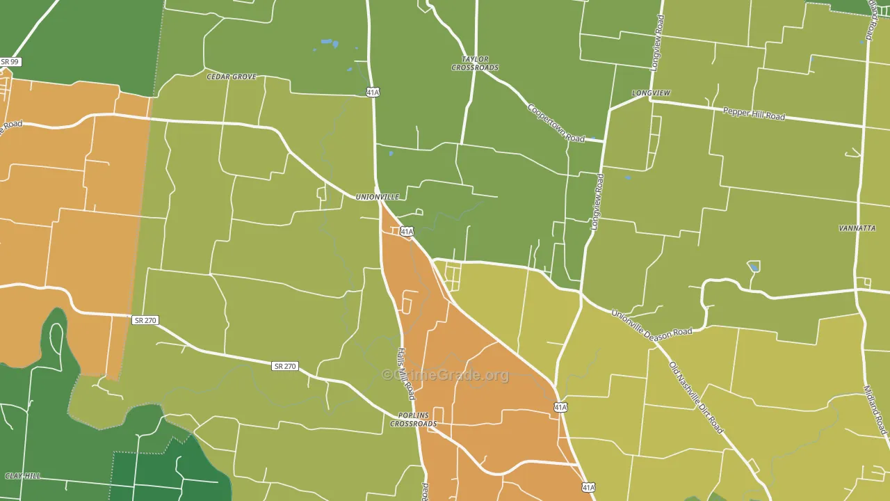 Unionville, TN Map of Drug-Related Crime Rates