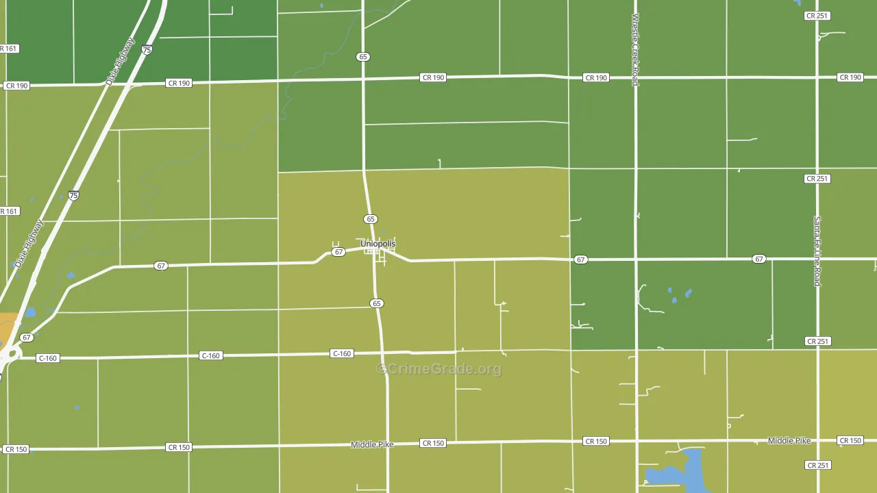 Uniopolis, OH Map of Drug-Related Crime Rates
