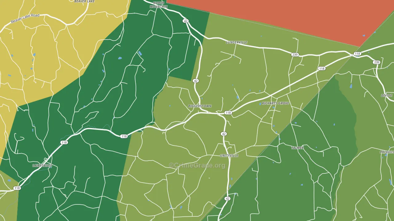 Unityville, PA Map of Drug-Related Crime Rates