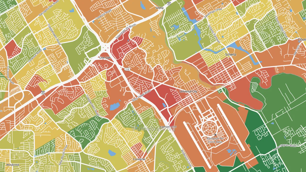 Universal City, TX Map of Drug-Related Crime Rates