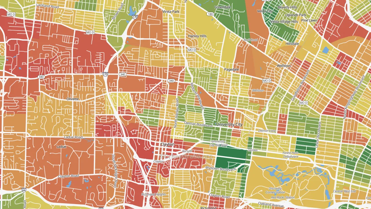 University City, MO Map of Drug-Related Crime Rates