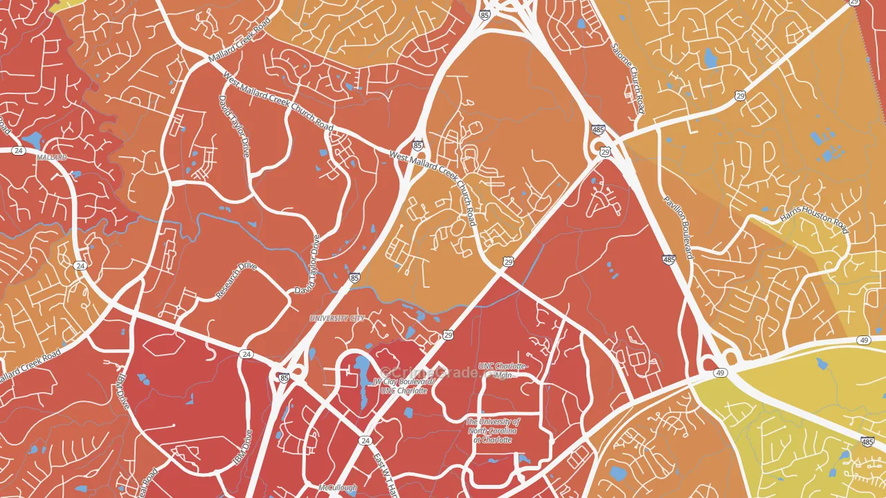 University City North, Charlotte, NC Map of Drug-Related Crime Rates