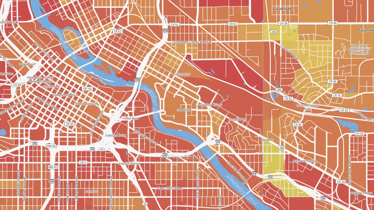 University District, Minneapolis, MN Map of Drug-Related Crime Rates