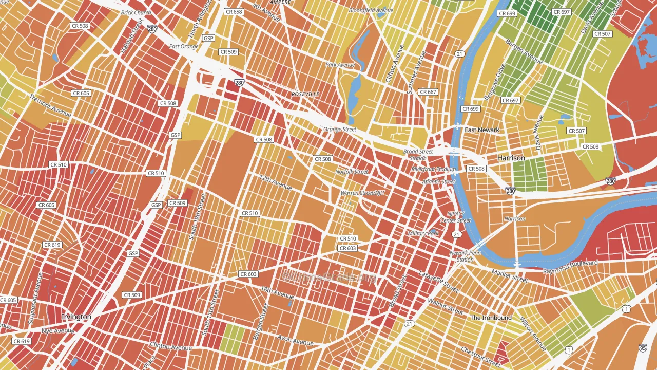 University Heights, Newark, NJ Map of Drug-Related Crime Rates