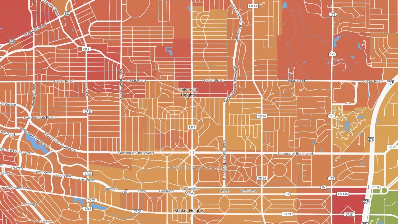 University Heights, OH Map of Drug-Related Crime Rates