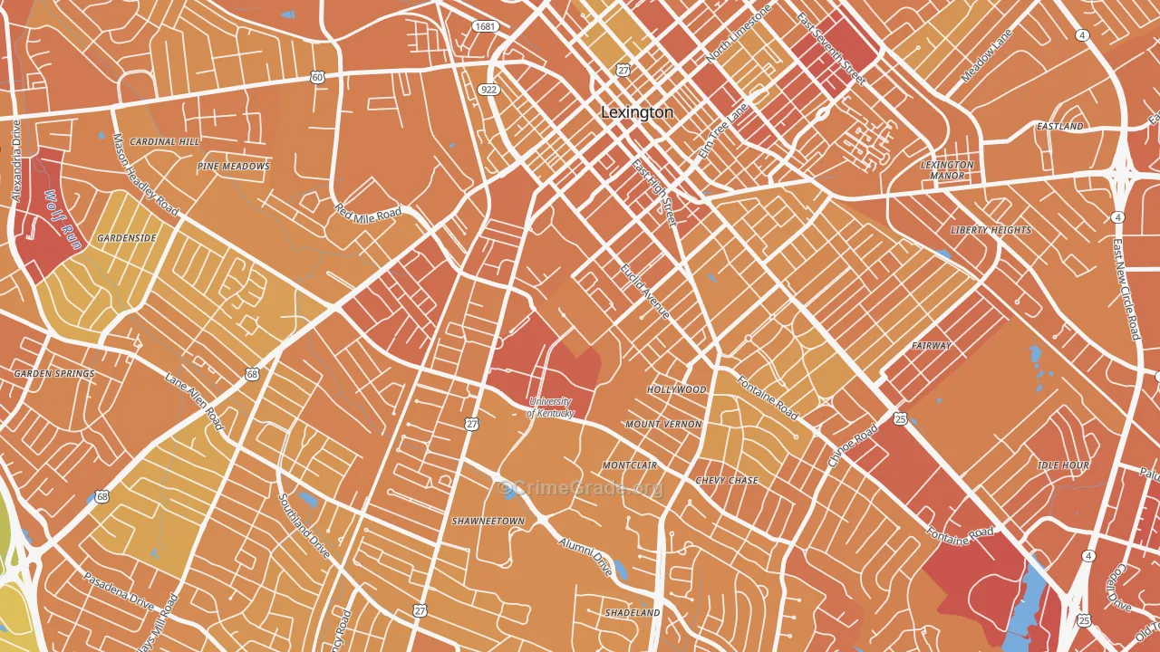 University of Kentucky, Lexington, KY Map of Drug-Related Crime Rates