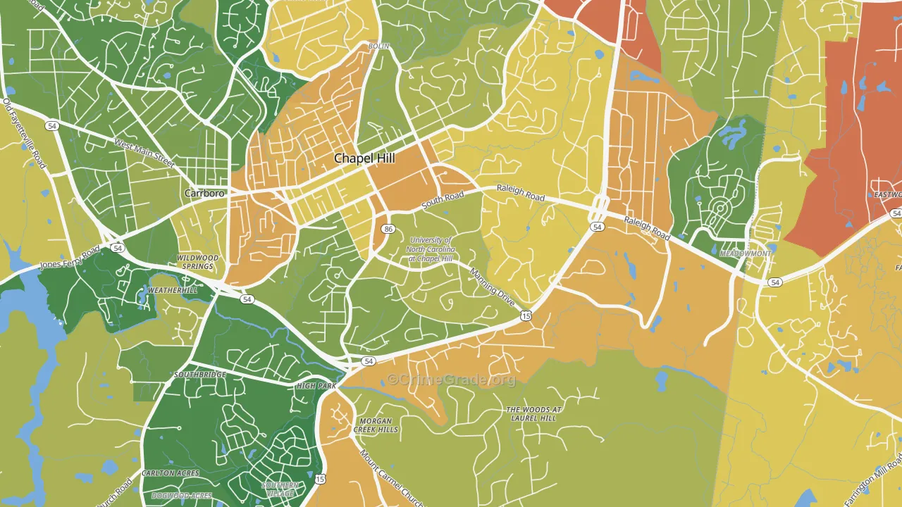University of NC at Chapel Hill, Chapel Hill, NC Map of Drug-Related Crime Rates