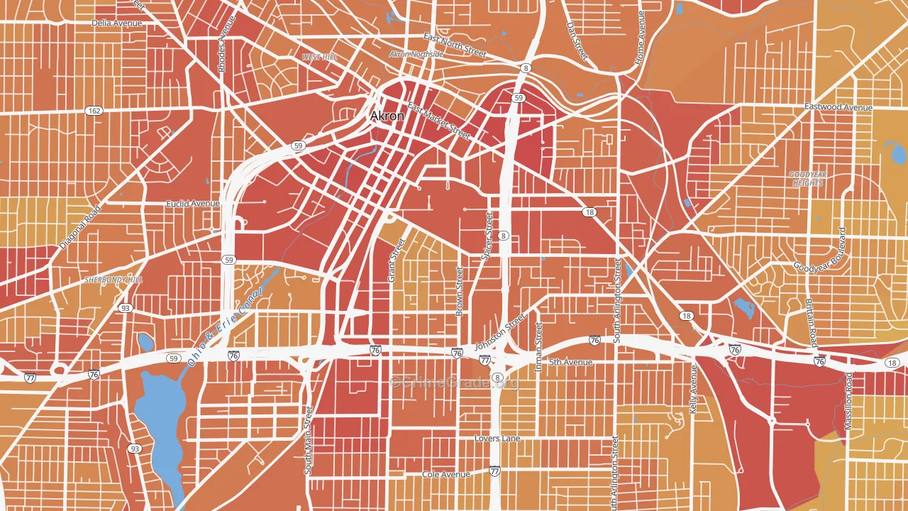 University of Ohio Akron, Akron, OH Map of Drug-Related Crime Rates