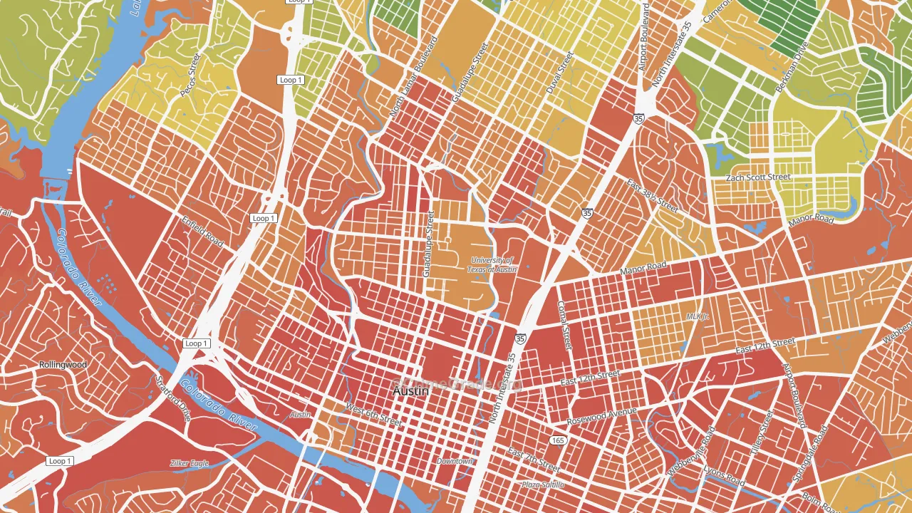 University Of Texas, Austin, TX Map of Drug-Related Crime Rates