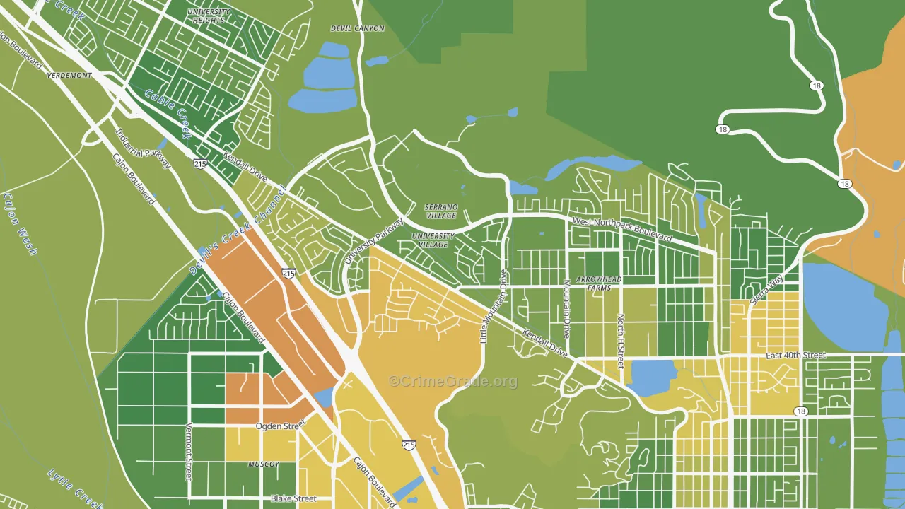 University-San Bernardino, San Bernardino, CA Map of Drug-Related Crime Rates