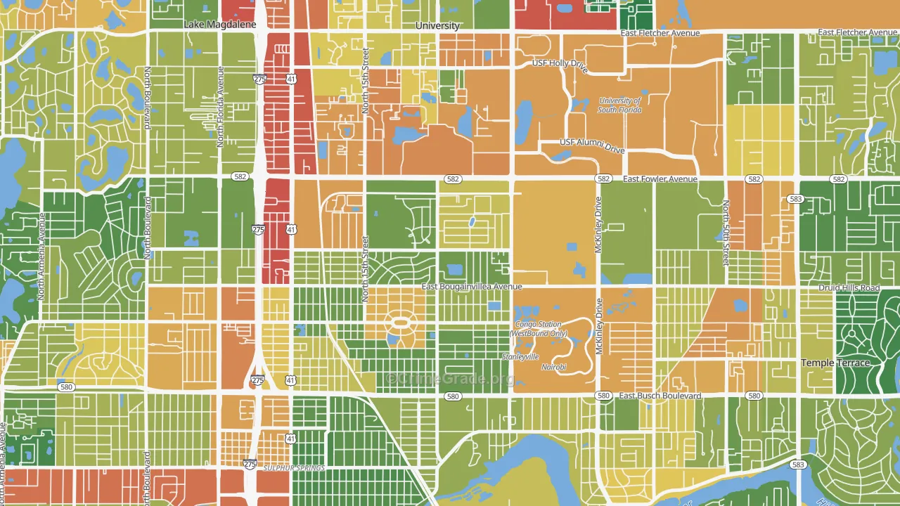 University Square, Tampa, FL Map of Drug-Related Crime Rates