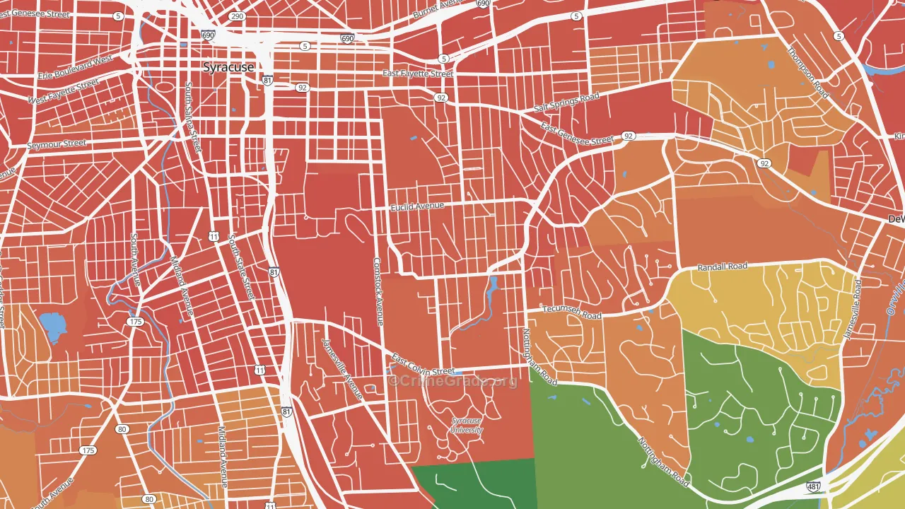 University-Syracuse, Syracuse, NY Map of Drug-Related Crime Rates