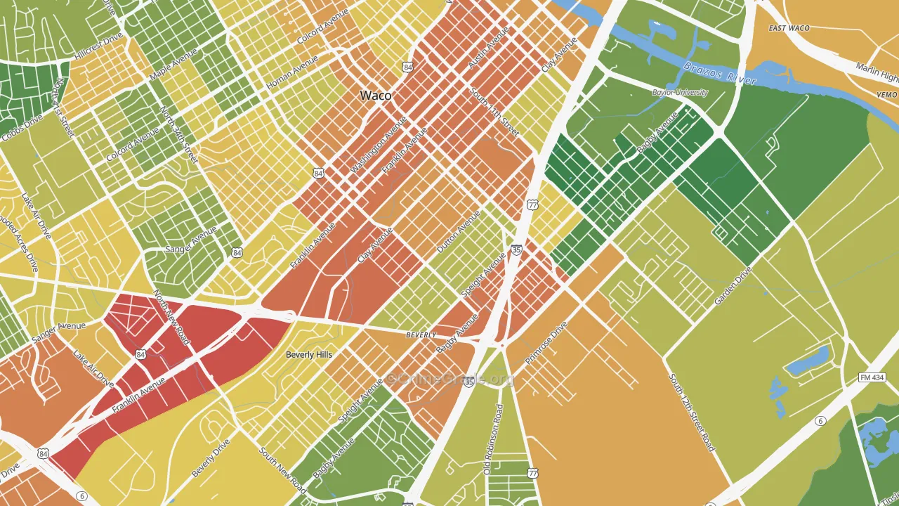 University, Waco, TX Map of Drug-Related Crime Rates
