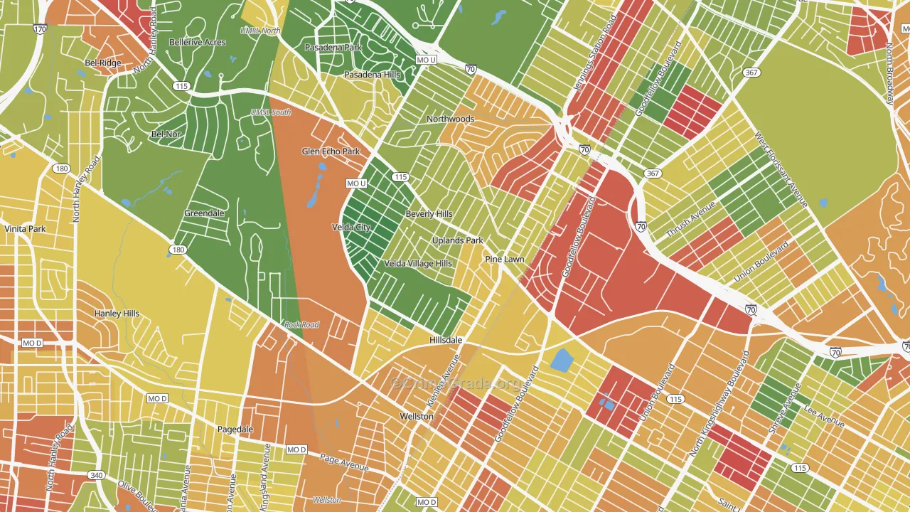 Uplands Park, MO Map of Drug-Related Crime Rates