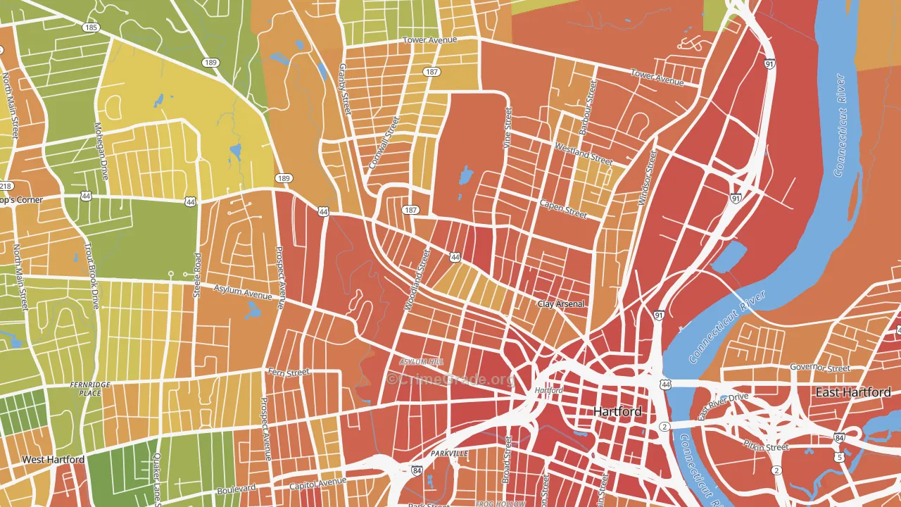 Upper Albany, Hartford, CT Map of Drug-Related Crime Rates
