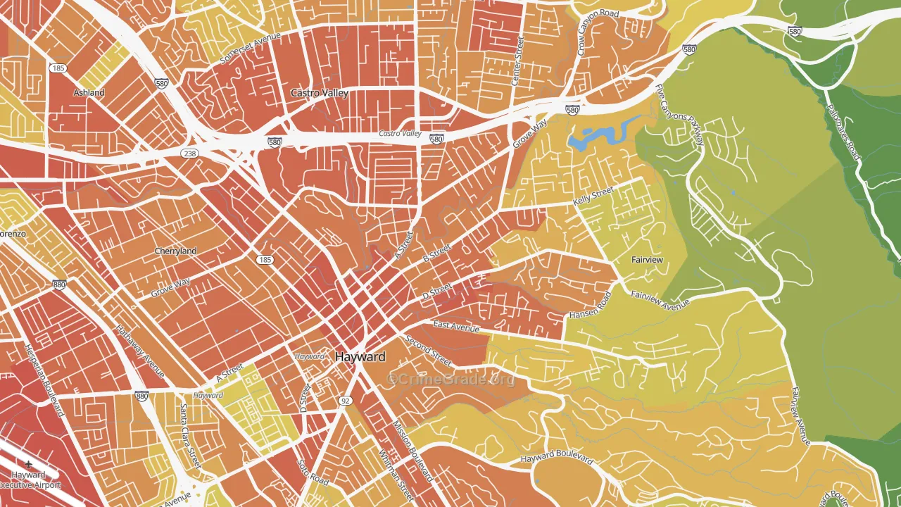 Upper B Street, Hayward, CA Map of Drug-Related Crime Rates