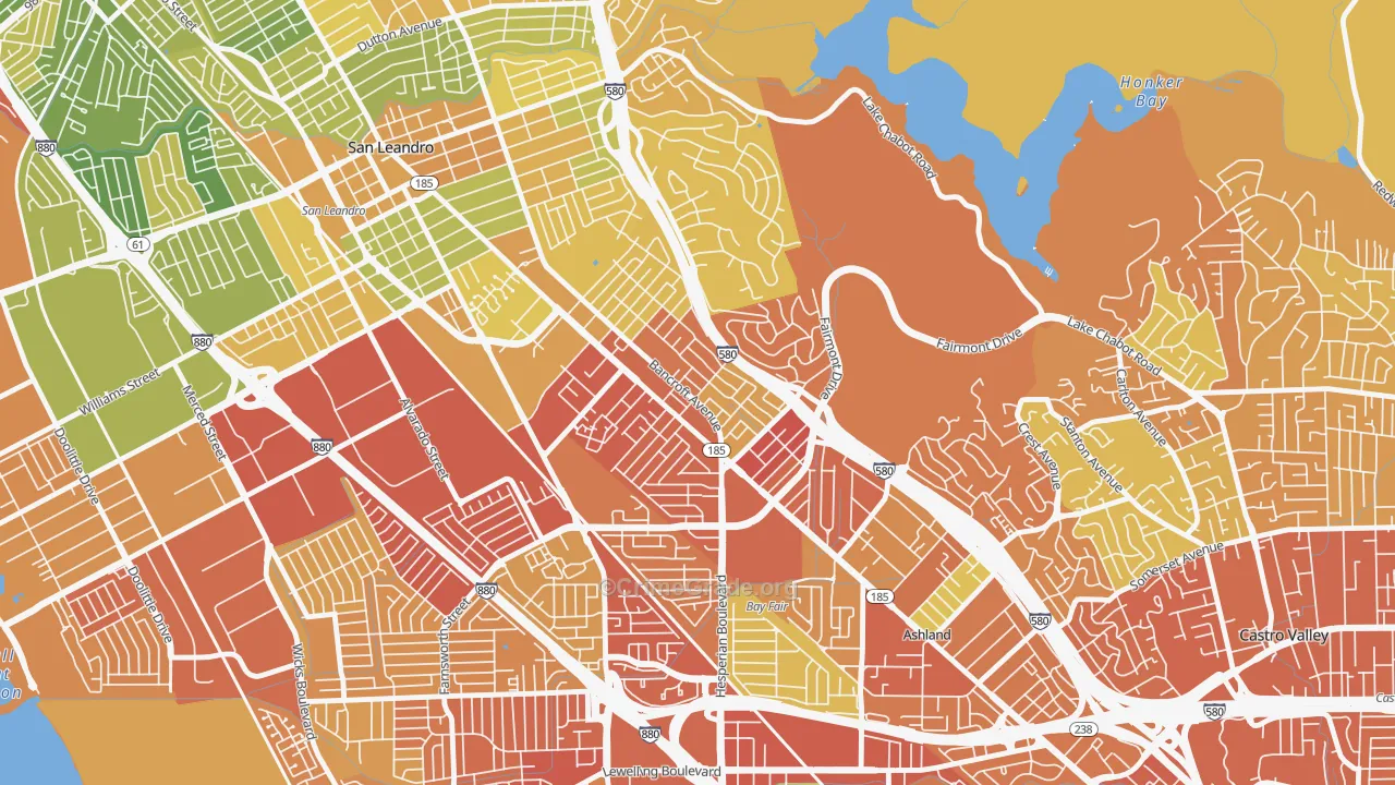 Upper Bal, San Leandro, CA Map of Drug-Related Crime Rates