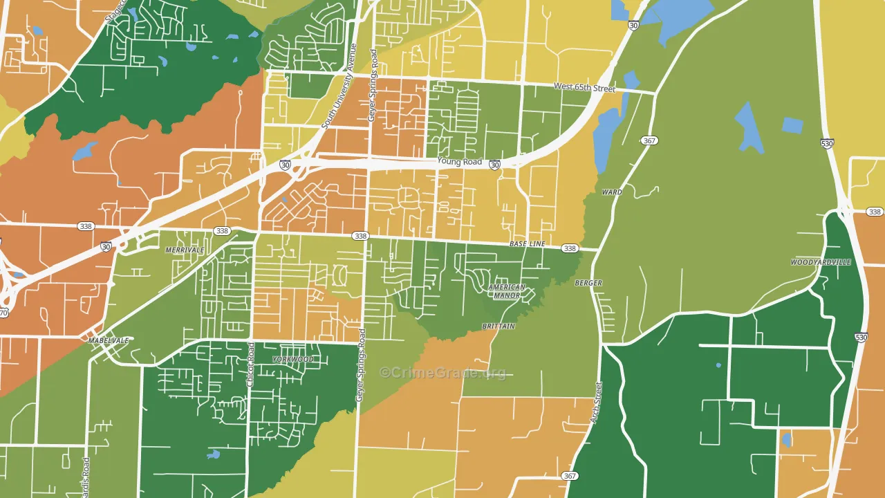 Upper Baseline, Little Rock, AR Map of Drug-Related Crime Rates